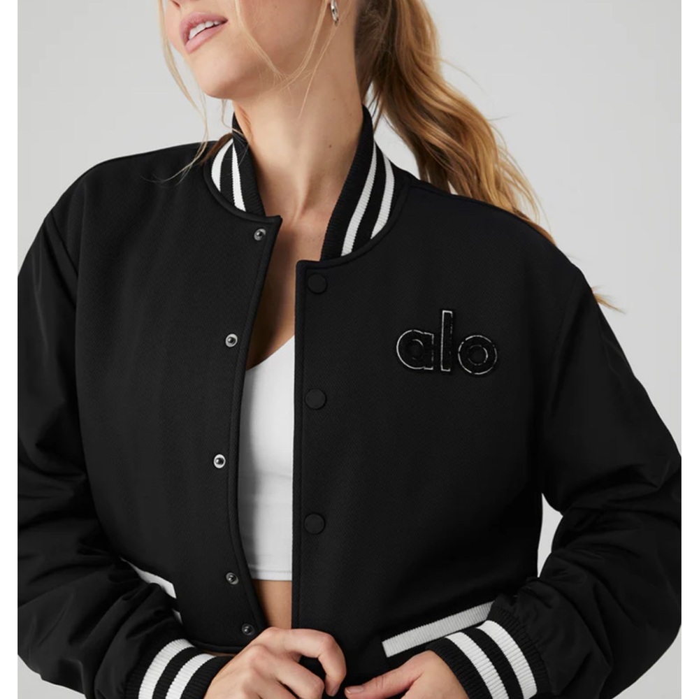 ALO cropped G.O.A.T Black Varsity Jacket for Women